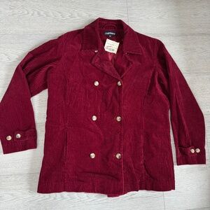 Vintage NOS 90s ~ Double Breasted Maroon Corduroy Jacket w Quilted Lining ~ wm L